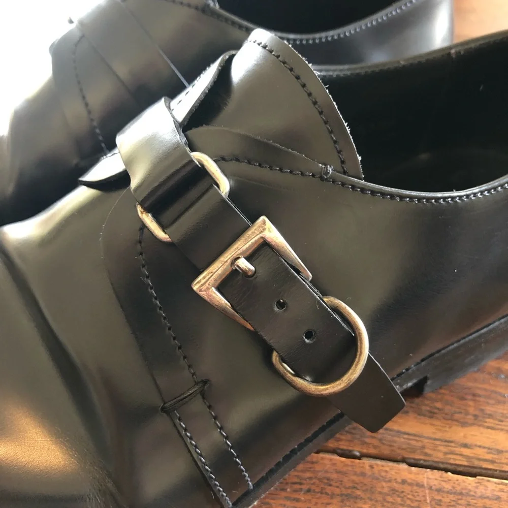 Prada Black Leather Monk Strap Men’s Dress Shoes